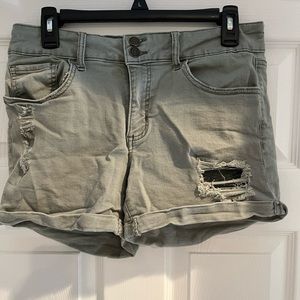 SO Army Green Denim Midi Shorts